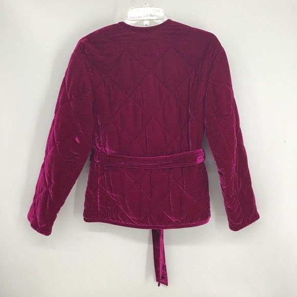 Rebecca Taylor Quilted Velvet Snap-Front Coat Jacket Cranberry Casual Size S - Picture 4 of 12